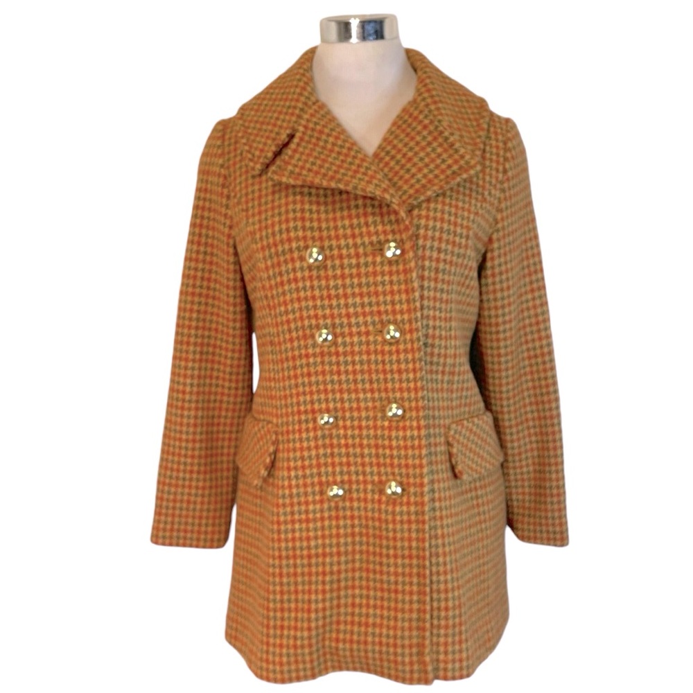 Houndstooth Double-Breasted Wool Coat Jacket Vintage - Picture 10 of 10